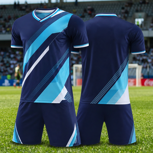 Ensemble de maillot de volley-ball bleu géométrique pour hommes, col en V, manches courtes, évacuation de l'humidité, séchage rapide, vêtements de sport - Product Image 3