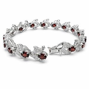 925 Sterling Silver Rhodium Plated Garnet and Cubic Zirconia Designer <b>Bracelet</b> - Product Image 2
