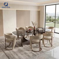 Table à manger rectangulaire de haute qualité avec pieds en acier inoxydable moderne et plateau en verre trempé pour restaurant, hôtel, meubles de maison
