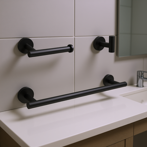 Set di Accessori per Bagno in Acciaio Inox Nero Opaco, Portasciugamani Cilindrico da Parete 25 Pollici, Design Contemporaneo - Product Image 2