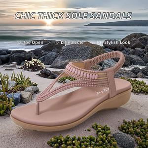 Sandales compensées à bout ouvert pour femmes, sexy, à semelle épaisse, imperméables, en PU, à bout carré, pour le printemps, l'automne et l'hiver, fabriquées à Taïwan - Product Image 2