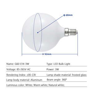 Chất Lượng Cao 85-265V Sữa Frosting Glass Bìa E14 LED Globe Bóng Đèn Trắng G60 3W 60Mm Ánh Sáng Trắng 6000K Ấm 3000K Trung Tính 4000K - Product Image 2