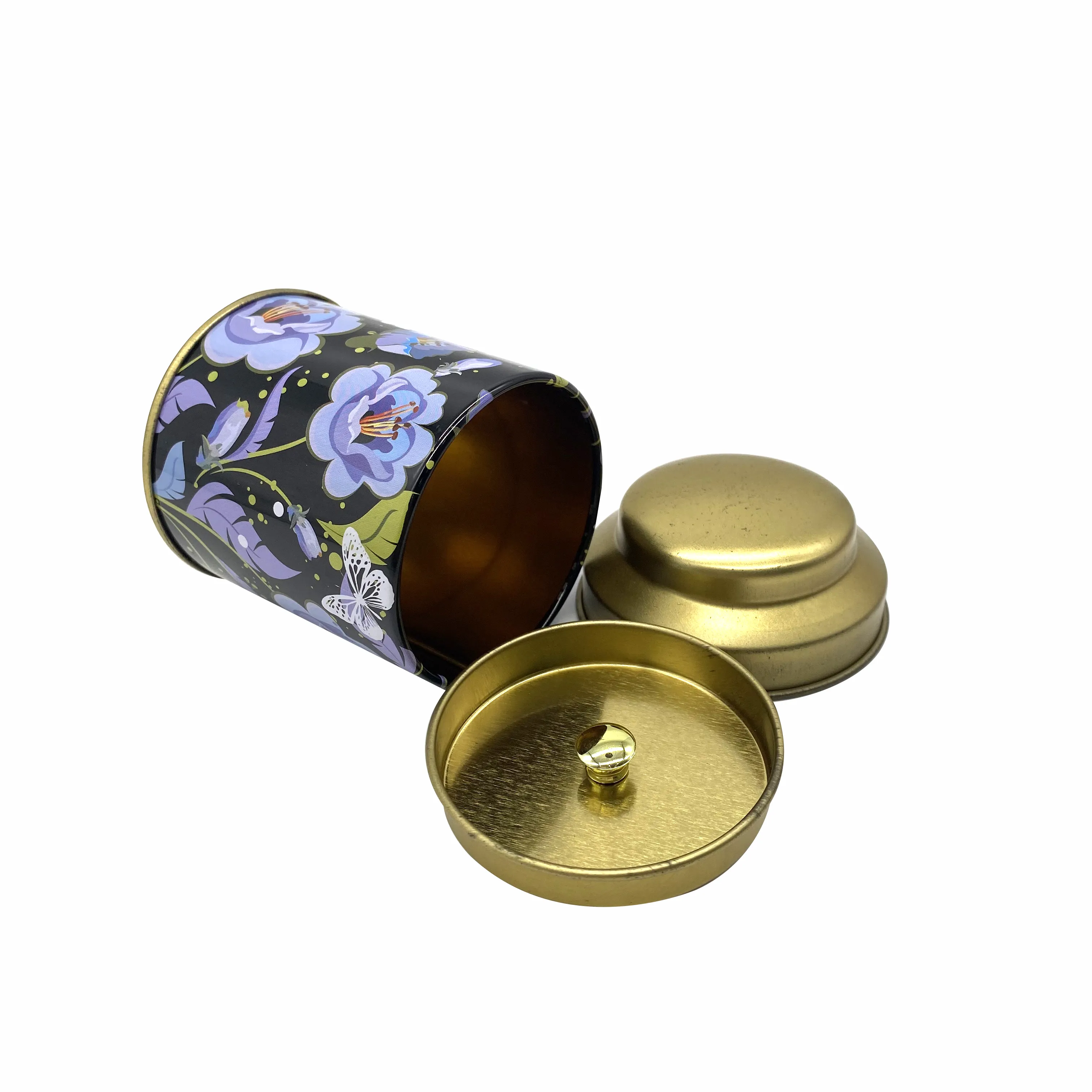 Barattolo di latta da tè rotondo di lusso personalizzato personalizzato in fabbrica con doppio coperchio ermetico confezione in metallo vuota Suggar Coffee Tea Tin Box