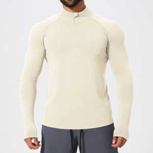 Camiseta Deportiva de Manga Larga para Hombre, Cuello Alto, Cierre de Cremallera, Sin Costuras, para Primavera y Otoño, para Correr y Fútbol, Modelo 1058 - Product Image 1