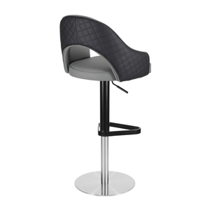 360 °   <span class=keywords><strong>Tabouret</strong></span> de bar pivotant réglable en hauteur, chaise de bar en cuir PU bicolore à dossier creux avec structure en métal noir et argent - Product Image 3