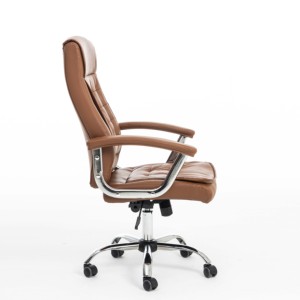 Comfortable Swivel <strong>Computer</strong> <strong>Desk</strong> Chair Brown Executive High Back Leather Office Chair with <strong>Fixed</strong> Armrests - Product Image 3
