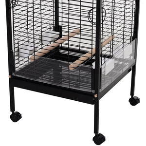 Jaula de Metal para Pájaros con Perchas de Madera para Loros Canarios con Ruedas 54x54x151cm Negro - Product Image 5