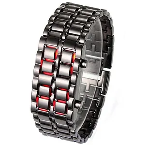Fashion Black Full Metal Digital Lava Wrist Watch Men Red/Blue LED Display Men's Watches Gifts For Male Boy Sport Creative Clock