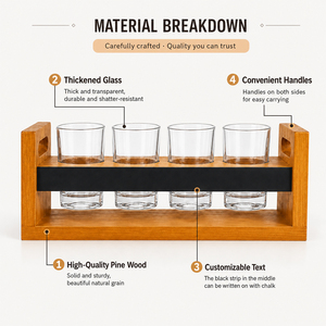 Ensemble de dégustation de bières de luxe en bois de pin avec 4 verres en cristal, plateau épaissi avec bande tableau noir pour bar, restaurant, fête - Product Image 2