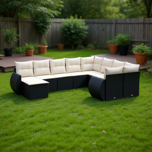 Black <b>Rattan</b> Garden <b>Sofa</b> Set 10+ Seater Weather Resistant Outdoor Furniture Contemporary Design - Product Image 2