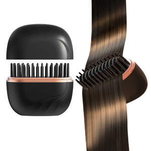 Mini Wireless <strong>Hair</strong> Straightener <strong>Brush</strong> - Rechargeable Cordless Portable Hot Comb, 3 Temp Settings, Anti-Scald, Fast <strong>Heating</strong> - Product Image 1