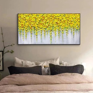 Peinture à l'huile florale impasto jaune cascade dorée, œuvre d'art texturée faite à la main sur toile, décoration murale esthétique 3D pour maison, hôtel, galerie - Product Image 1