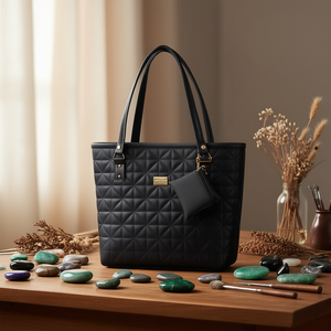 Bolso de Mano Rectangular de Jade Negro Fana, Hecho a Mano con Piedras Semipreciosas, Bolso Tote para Mujer, Cuero Vegano, Regalo Artesanal - Product Image 2