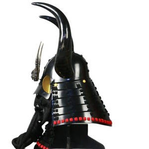 Casco de guerrero japonés estilo cuerno de vaca, samurái negro Kabuto, accesorio de cine de hierro, pieza coleccionable para exhibición, estilo antiguo tradicional - Product Image 5