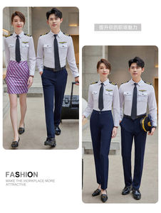Seragam Pilot Profesional Kemeja Lengan Panjang Pria Wanita <span class=keywords><strong>2</strong></span> Potong Setelan Seragam Kerja Penerbangan Maskapai Layanan Kustomisasi Grosir - Product Image 2