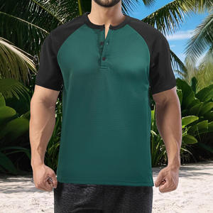 Camiseta Henley de manga corta para hombre, de secado rápido, con bloques de color, ligera, que absorbe la humedad, informal, tipo polo, para el tiempo libre. - Product Image 3