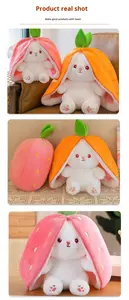 Çilek Tavşan Dönüşümü Peluş Bebek, PP Pamuk Dolgulu 18cm-35cm Yükseklik Kız Uyku Yastığı - Product Image 6