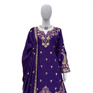 FATEMA FASHION - Sharara Palazzo Salwar Kameez de Seda Chinon con Diseño Indio Moderno y Elegante, Bordado, de Secado Rápido, para Bodas - Product Image 1