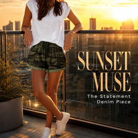 Shorts en jean camouflage taille haute pour femme - Short cargo en jean vert vintage imprimé camouflage avec cordon de serrage - Coupe ample et stylée