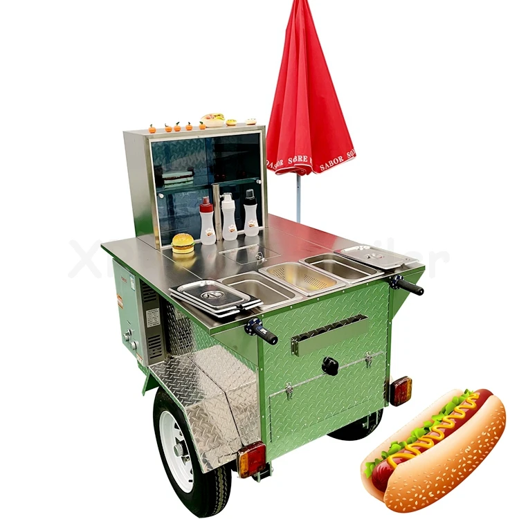 Draagbare Wagen Carritos De Goedkope Hotdog Voedsel Automaat Trailers Kiosk Gebruikt Met Wielen Paraplu 'S Te Koop