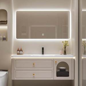 Nouvelle combinaison meuble-lavabo de salle de bain en bois massif avec vasque intégrée en ardoise thermoformée - Product Image 3