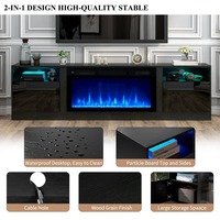Meuble TV Cheminée Électrique Classique Noir en Bois, Meuble TV Mid-Century Multifonctionnel et Durable avec Lumières LED