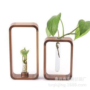 Walnut Wood Glass Hydroponic Planter Desktop Decoration Plant Growing Vase - Product Image 5