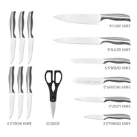 Vente en gros Manche creux en acier inoxydable Ensemble de 14 couteaux de cuisine Bloc à couteaux
