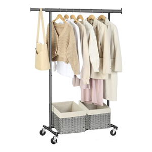 Porte-vêtements extensible de 90 à 132cm avec roues Séchoir à vêtements robuste pour suspendre les vêtements Porte-vêtements portable - Product Image 1