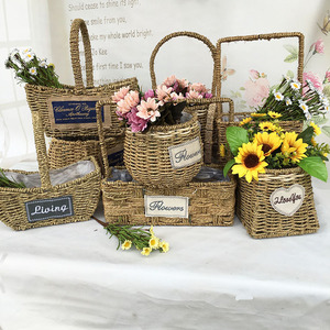 Wicker <b>Flower</b> Baskets Handheld <b>Rectangular</b> Weaved Straw Plant <b>Pots</b> Decorative Gift Basket For Home Garden - Product Image 1