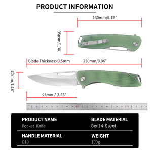 Cuchillo Plegable Táctico de Supervivencia EDC para Exteriores con Hoja de Acero 8CR14 OEM y Mango G10, con Clip para Bolsillo - Product Image 2