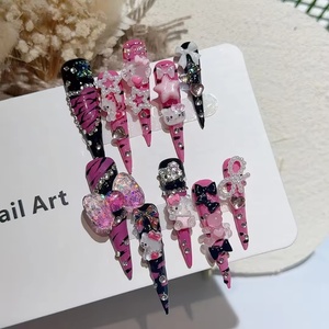 Venta al por mayor hecho a mano Stiletto largo prensa en las <span class=keywords><strong>uñas</strong></span> 3D Hello Kitty corazón arco Rosa diseño reutilizable acrílico personalizado <span class=keywords><strong>uñas</strong></span> postizas - Product Image 6