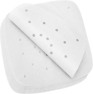 Papier sulfurisé perforé blanc carré de 8,5 pouces, doublures jetables en papier sulfurisé pour friteuses à air, cuisson et four - Product Image 1