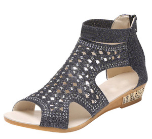 Sandalias de moda chinas para mujer, con cremallera y pedrería, estilo romano, para verano, playa, con correa al tobillo, para exteriores - Product Image 4