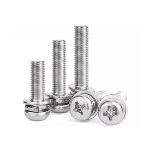 Stainless Steel SS304 M3 M4 M5 Pan Head Screw With Flat Washer And Spring Washer Combination Bolt Screw Machine Screw