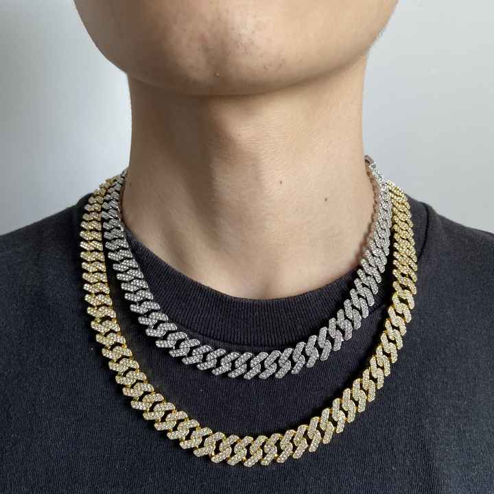 Bling Rhinestone Thick 24k Gold Plated Cuban Link Chain