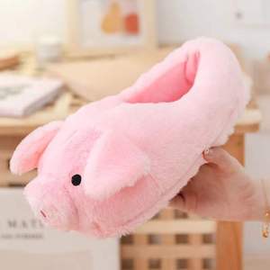 Pantoufles en peluche cochon rose de dessin animé, design 3D avec oreilles et museau souples, à talon fermé, chaudes et moelleuses, antidérapantes, pour intérieur et usage décontracté - Product Image 2