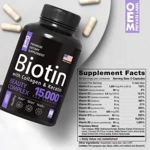 Sıcak satış özel etiket Biotin Keratin kollajen hapları organik biyotin kapsüller özel OEM ODM diyet takviyesi şişe ambalaj
