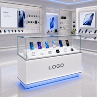 Comptoir d'exposition en verre pour téléphones portables, robuste, étanche, écologique, avec revêtement poudré et éclairage LED dissimulé pour vitrines