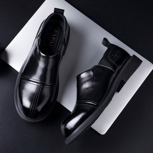 Fapai Dushi Men's Slip-on Loafers Top Grain Leather Low Heel Business Casual Shoes Comfort <b>Rubber</b> Outsole - Product Image 2