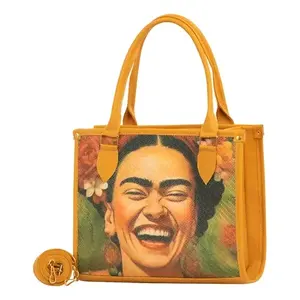 Sac de shopping en jute moyen pour femme Fana Flora, motif floral jaune, poignée supérieure, usage quotidien, compatible vegan - Product Image 1