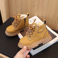 Bottes chaudes de style britannique pour enfants d'hiver 2025, chaussures de sport pour filles et garçons, dessus en cuir synthétique, semelle extérieure en caoutchouc, chaussures de sport artificielles