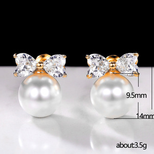 Simpatici orecchini a forma di fiocco per donna, stile perla, corti, eleganti, gioielli alla moda per le orecchie - Product Image 5