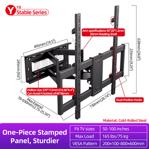 Support <span class=keywords><strong>mural</strong></span> <span class=keywords><strong>TV</strong></span> articulé en acier laminé à froid robuste, grande ouverture pour éviter les prises, extensible 70-650 mm, VESA max 800x600 - Product Image 2