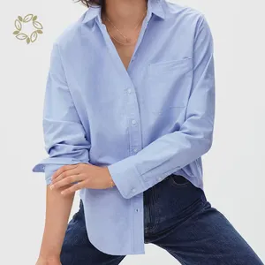 Blusa sostenible camisas de algodón orgánico para mujer Blusas de manga larga para mujer blusas camisa abotonada para mujer