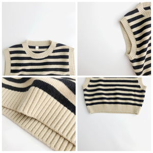 Vêtements d'automne en tricot de coton pour enfants, gilet sans manches rayé, <span class=keywords><strong>pull</strong></span> pour garçons et filles, nouveau <span class=keywords><strong>pull</strong></span> en coton à col en V - Product Image 2