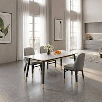 Luxuriöses Rechteckiges Esszimmer-Set mit Gesinterter Steinplatte Stabile Metallbeine Goldene Akzente Elegantes Minimalistisches Wohnmöbel