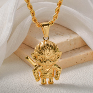 Colgante para Hombre Monkey King Sun Wukong, Personalizable con Grabado, Acero Inoxidable 316L, Chapado en Oro de 18K, Cadena Cubana Gruesa, Estilo Hip Hop - Product Image 2