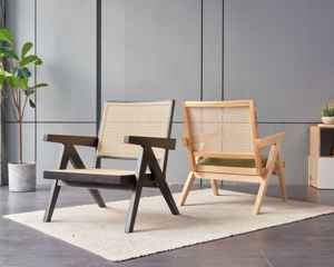 Stock Nordic wabi Sabi <span class=keywords><strong>chaise</strong></span> de salle à manger en rotin tressé <span class=keywords><strong>chaise</strong></span> en bois de frêne dossier accoudoir Chandigarh chaises de salon simples - Product Image 6