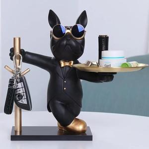 <span class=keywords><strong>2023</strong></span> nouveaux produits bouledogue <span class=keywords><strong>français</strong></span> Butler Statue avec Double plateaux pour porte-clés Cool chien avec lunettes Animal résine Sculpture - Product Image 1